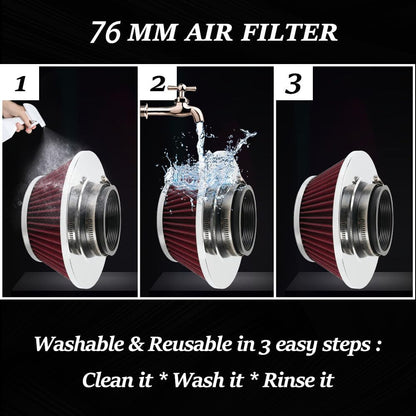 ya 13 9.15 baidi 3 inch 76mm Red Inlet Cold Air Intake Air Filter Mushroom Head