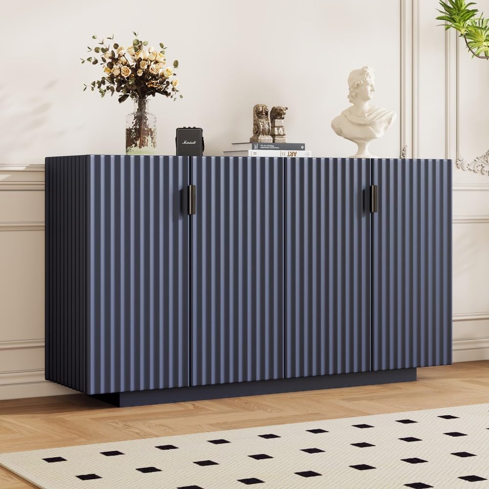 ya 28 10.13 baidi Buffet Cabinet Antique Navy - 4 Fluted Doors, Adjustable Shelves for Dining