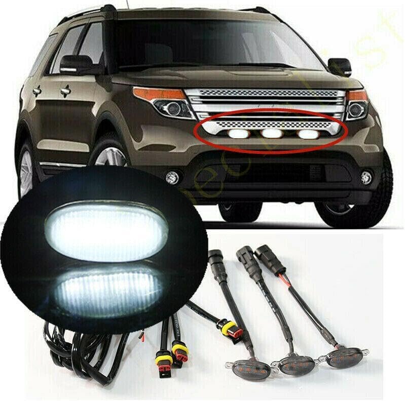 ya 4 8.14 Smokey front grille white LED lights raptor style DRL for Ford Explorer 2011-2015