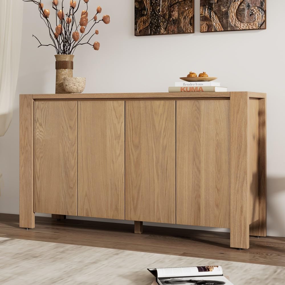ya 28 10.13 baidi Buffet Cabinet - 4- Retro Wood Sideboard, Adjustable Shelves Natural