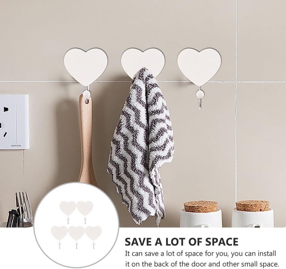 ya 26 10.21 baidi 5Pcs Kitchen Hanger Hooks Heart Shape Hole Punched Hook Wall-Mounted