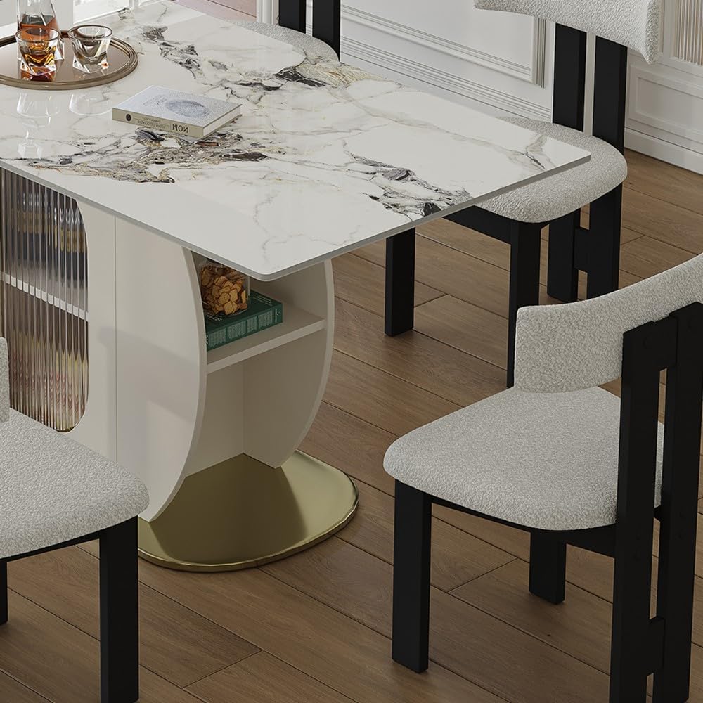 ya 28 10.13 baidi For Kitchen 63 7pc Modern Dining Set W/Storage - 1 Table ,6 White Velvet C
