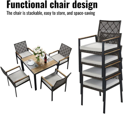 ya 28 10.13 baidi 5-Piece Coffee Brown All Weather Patio Set - Acacia Wood Table (Umbrella Ho
