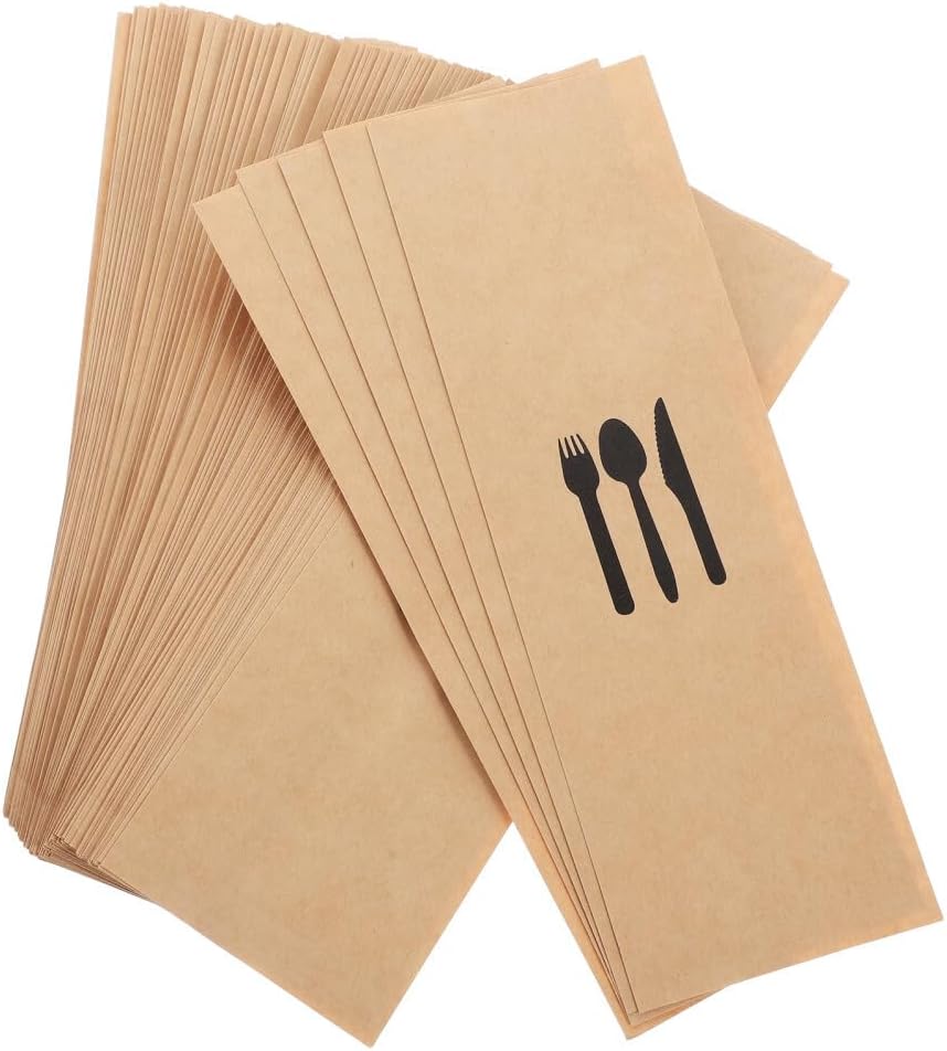 ya 26 10.21 baidi 100pcs Kraft Paper Cutlery Holder Paper Silverware Holder Utensil Holder Pockets