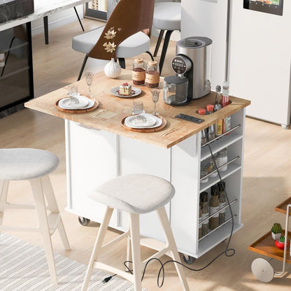 ya 28 10.13 baidi Kitchen Island White ¨C Rubber Wood, Open Storage+Wine , Adjustable Storage