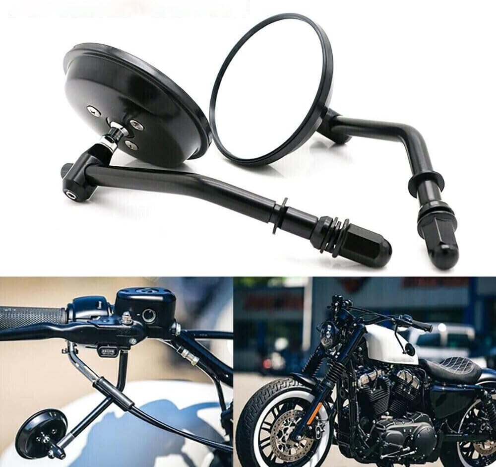 ya 2 8.15 2PCS Motorcycle Black Round Side Rear View Mirrors Rearview for 8mm Threaded