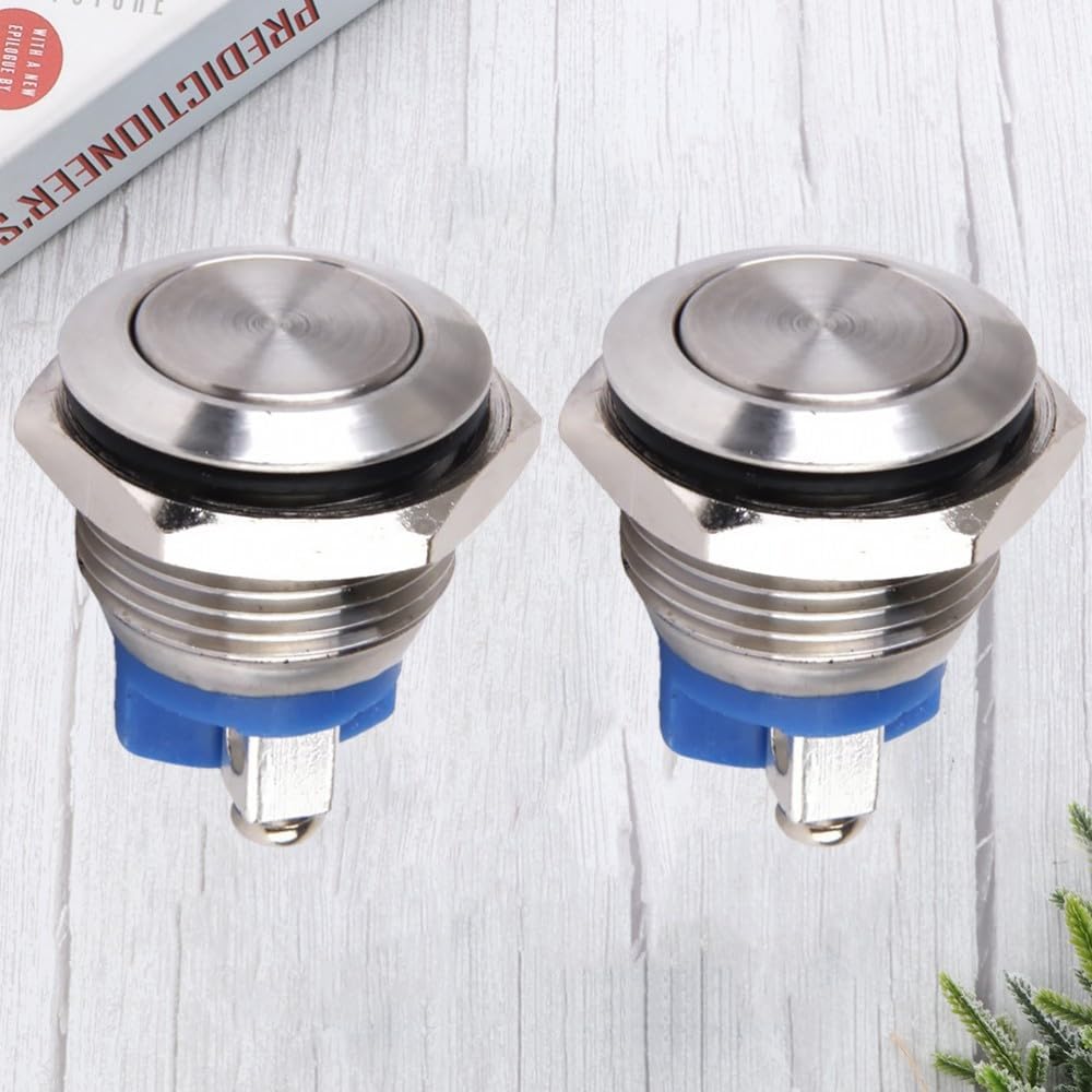 ya 13 9.15 baidi 2Pcs Silver Waterproof 16mm Momentary Push Button Switch for Doorbell