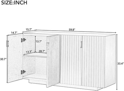 ya 28 10.13 baidi Buffet Cabinet Antique Navy - 4 Fluted Doors, Adjustable Shelves for Dining