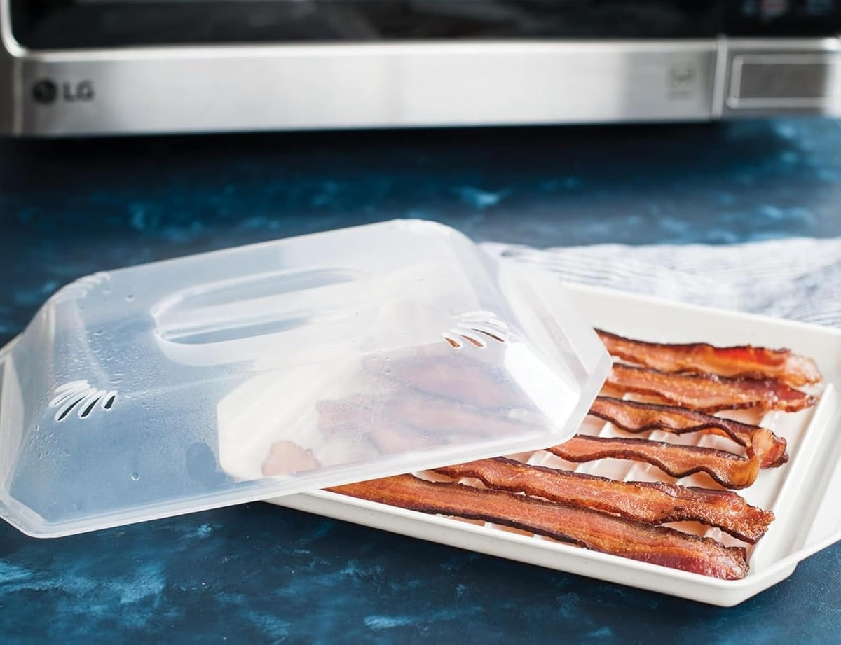 ya 14 9.20 baidi Bacon Rack with Lid, 10.25x8x2 Inches, White£¬ 1 Ounces£¬ 0.5 Liters-1
