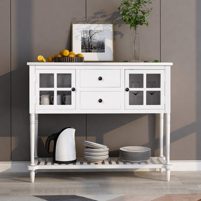 ya 28 10.13 baidi Sideboard White Console Table Bottom Shelf, Glass Buffet Storage Cabinet