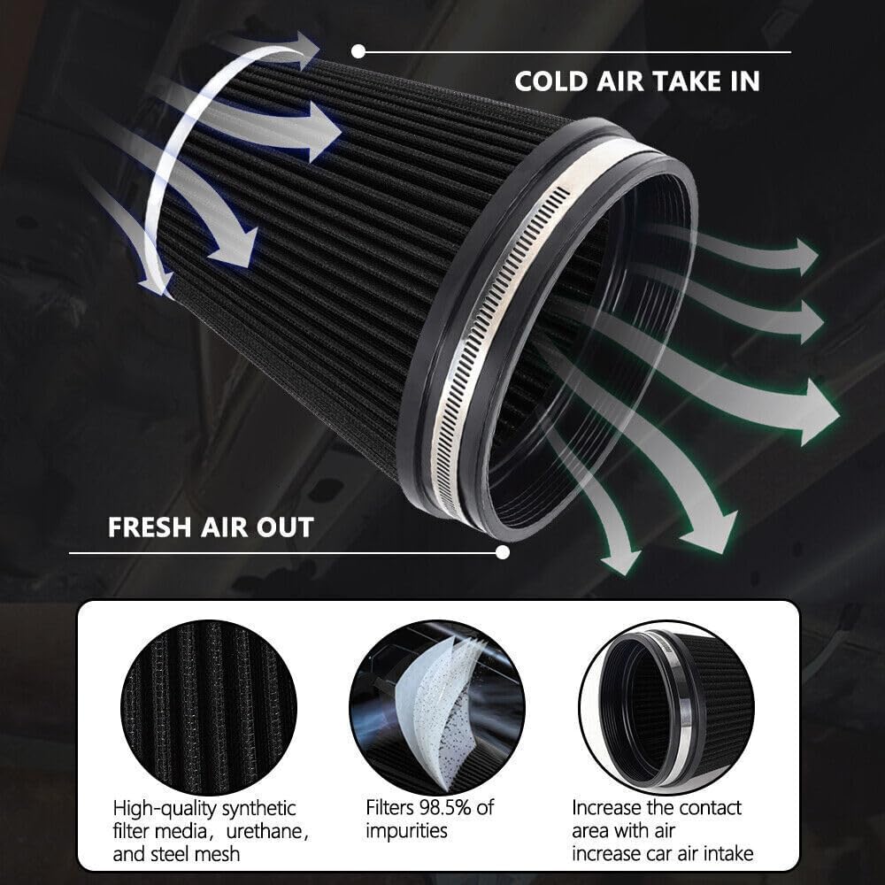 ya 13 9.15 baidi 7in Tall 6 152mm Inlet Truck Air Intake Cone Replacement Black Dry Air Filter
