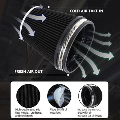 ya 13 9.15 baidi 7in Tall 6 152mm Inlet Truck Air Intake Cone Replacement Black Dry Air Filter