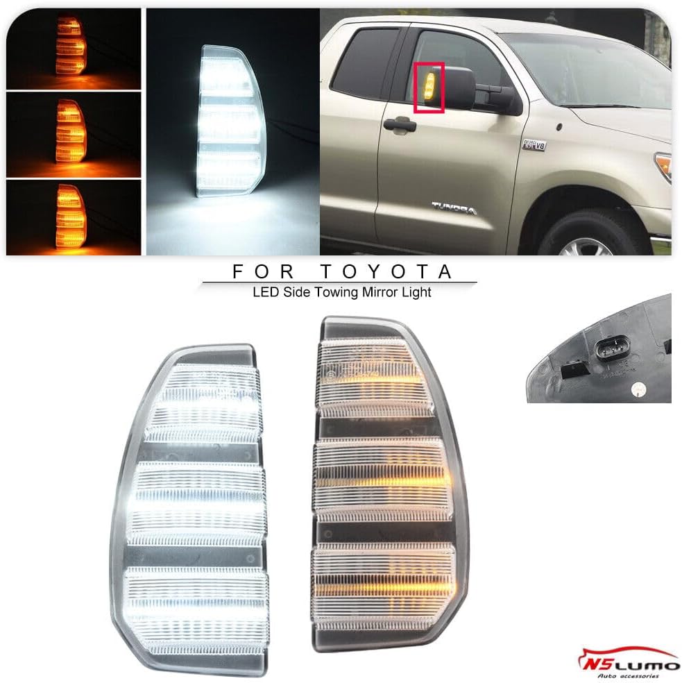 ya 4 8.10 White Amber LED Trailing Mirror Turn Signal Driving Lights for 07-21 for Toyota Tundra 