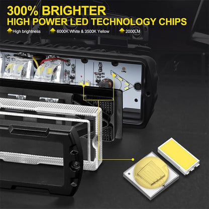 ya 7 8.24 baidi 6inch LED Driving Light Bar Spot Flood Work Fog Pod Offroad ATV SUV Yellow+White