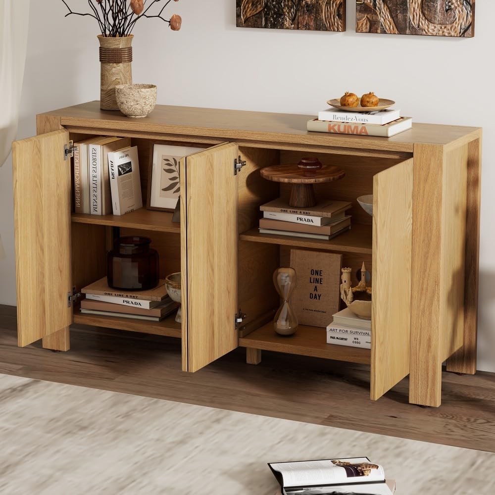 ya 28 10.13 baidi Buffet Cabinet - 4- Retro Wood Sideboard, Adjustable Shelves Natural