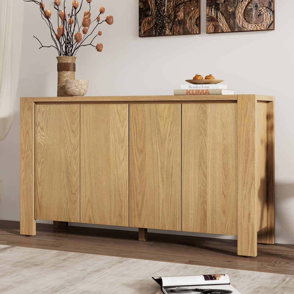 ya 28 10.13 baidi Buffet Cabinet - 4- Retro Wood Sideboard, Adjustable Shelves Natural