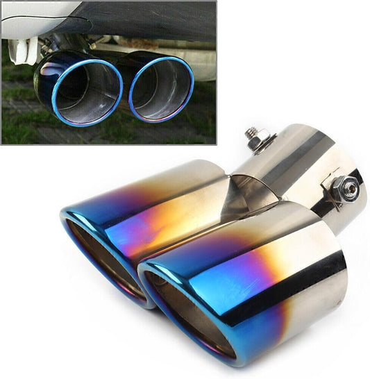 ya 14 9.20 zhengce 1x Car Rear Dual Pipe Tail Muffler Tip Throat Blue Tailpipe Accessories