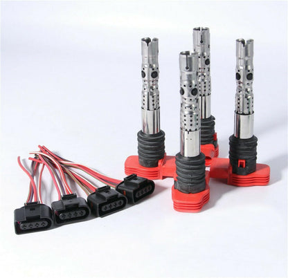 ya 9 10.24 4X Red Ignition Coil &Plug Kit Fit for Audi A4 A6 A8 3.0 V6 06C905115L