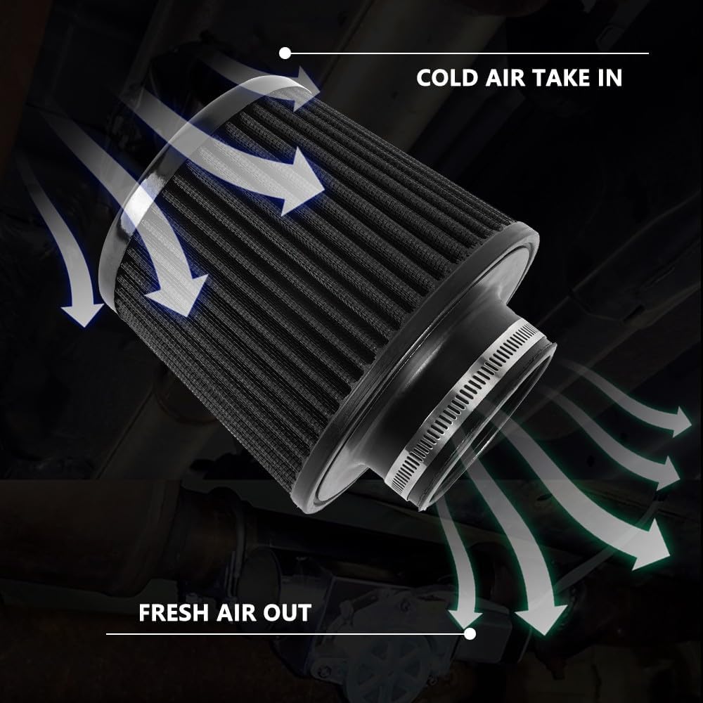 ya 13 9.15 baidi Universal 3 Inch 76mm Inlet Air Intake Cone Filter Replacement Air Filter BLACK