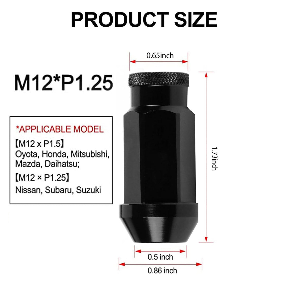 ya 10 9.16 baidi 20pcs Black Extended Open End Steel Wheel Lug Nuts M12x1.25 for Toyota for Honda