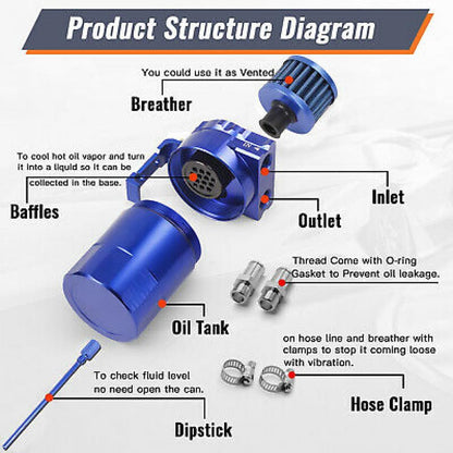 ya 27 10.13 baidi Aluminum Blue 300ML Oil Catch Can Kit Reservoir Tank Universal Breather Baffled
