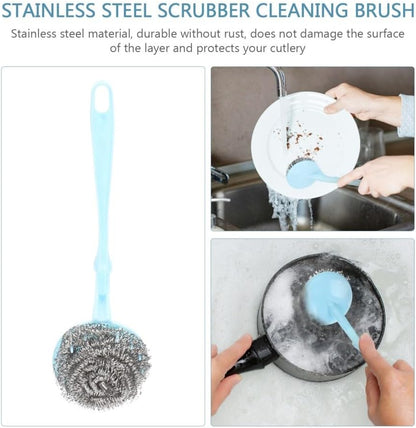 ya 14 9.20 baidi Steel Wool Cleaning Ball Pan Scrubber with Handle Stainless Cleaner-1