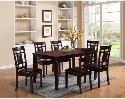 ya 28 10.13 baidi Brown 7-Pc Wooden Dining Set Rectangular Table Faux Leather Upholstery Padd