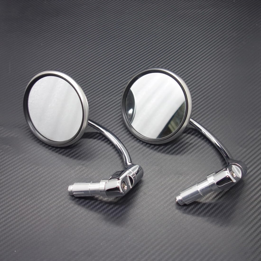 ya 2 8.15 Silver Retro Metal 7/8 Handle Bar End Side Round Rearview Mirror for Cafe Racer