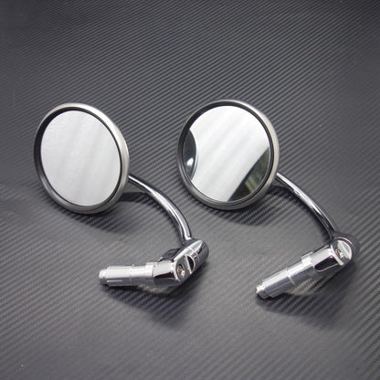 ya 2 8.15 Silver Retro Metal 7/8 Handle Bar End Side Round Rearview Mirror for Cafe Racer
