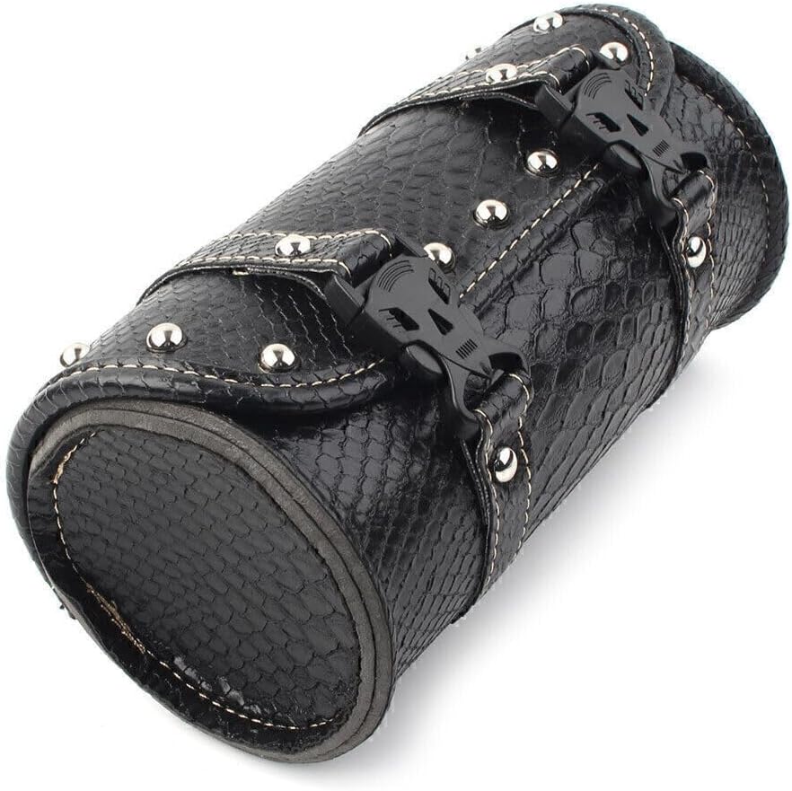 ya 11 9.14 baidiUniversal Motorcycle Leather Tool Bag Fork Handlebar Saddlebag Roll Barrel Pouch