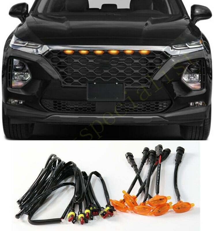 ya 14 9.20 zhengce 6P for Hyundai Santa Fe 2019-2021 Front Grille LED Light Raptor Style Grill-1