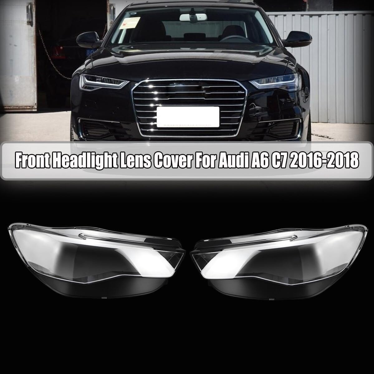 ya 9 10.24 Pair Left+Right Headlight Cover Lens Lampshade Clear for Audi for A6 C7 2016 17-2018