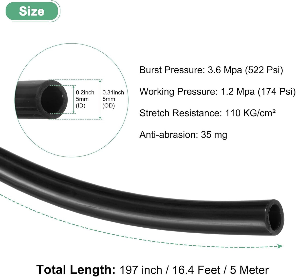 ya 14 9.20 baidi 5Meter Pneumatic Tubing Pipe 5x8mm PU Polyurethane Air Compressor Hose Black-1