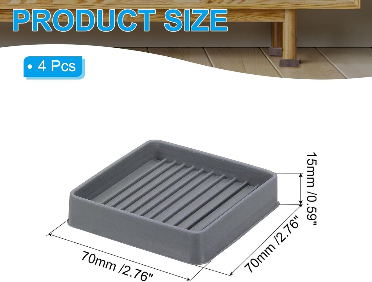 ya 26 10.21 baidi 4 Pack Square Rubber Furniture Pads 2.5x2.5 for Furniture Feet, Grey