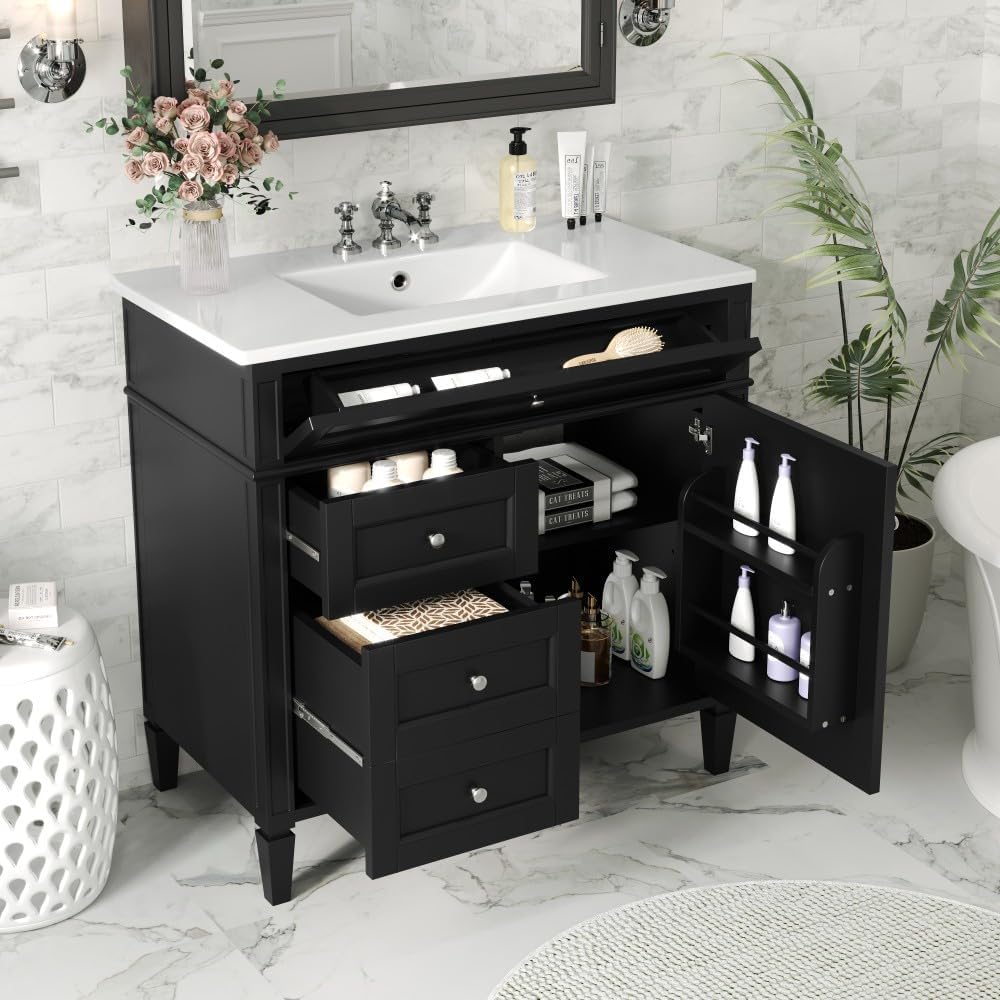 ya 28 10.13 baidi 36 Bathroom Storage Vanity Modern w/ Sink, 2 Drawers & Tip-out Drawer,Blac
