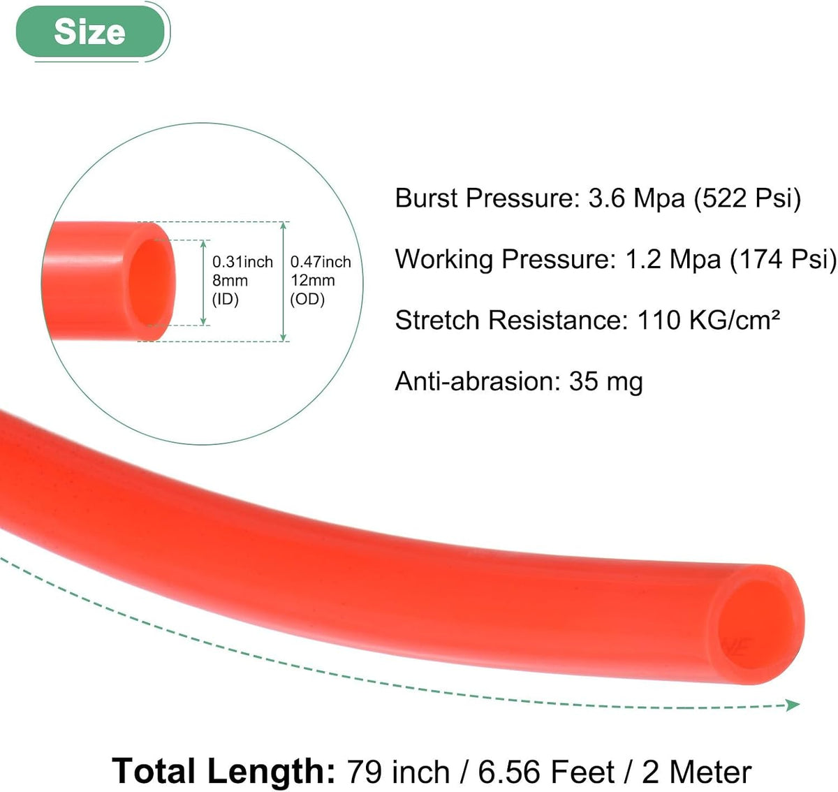 ya 14 9.20 baidi 2Meter Pneumatic Tubing Pipe 8x12mm PU Polyurethane Air Compressor Hose Red-1