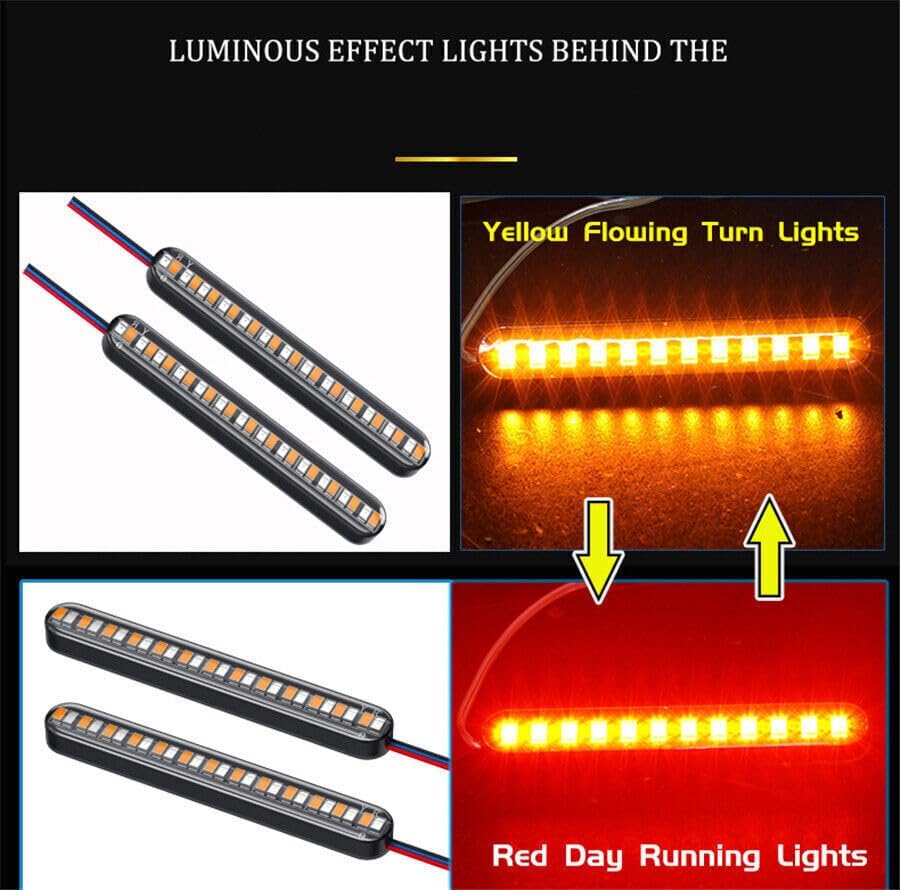 ya 23 10.7 baidi 2 x Dual Color Motorcycle Flowing Turn Signal Rear Brake License Plate Light Bar