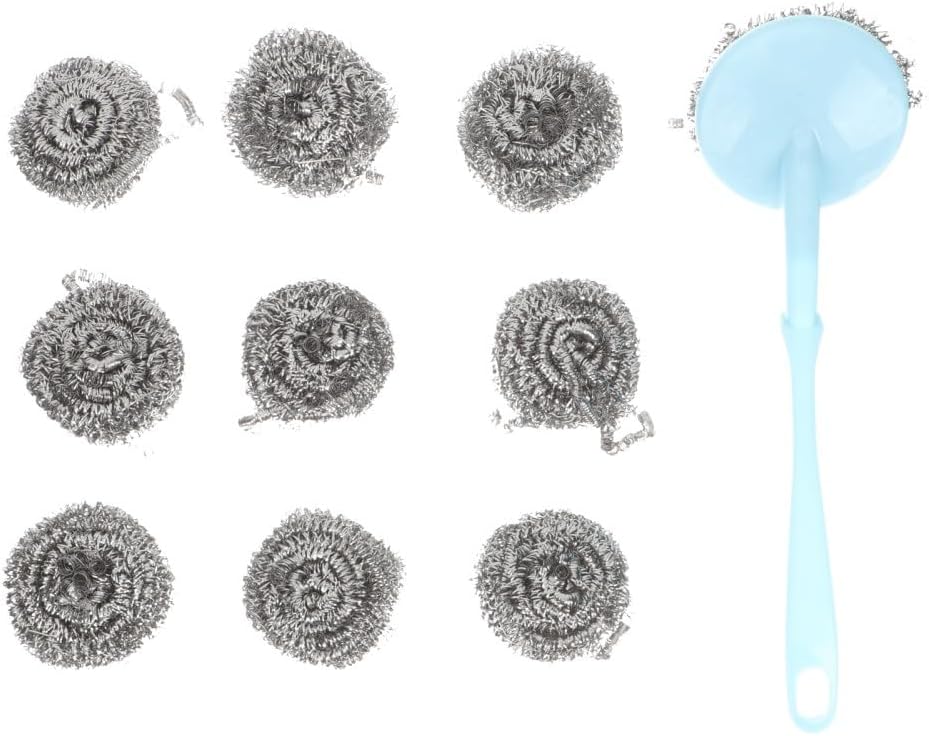 ya 14 9.20 baidi Steel Wool Cleaning Ball Pan Scrubber with Handle Stainless Cleaner-1