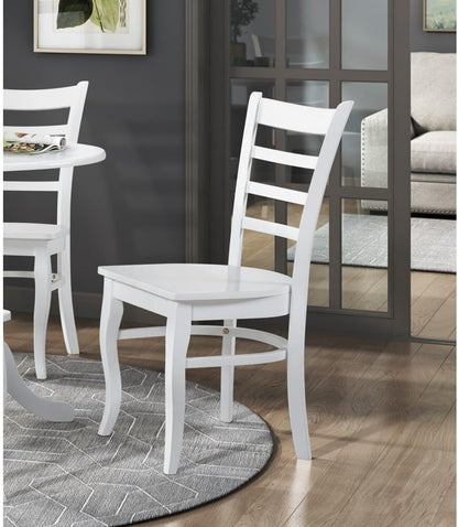ya 28 10.13 baidi Farmhouse Dining Set 5pc,White Finish, Round Table w/4 Wooden Ladder-Back C