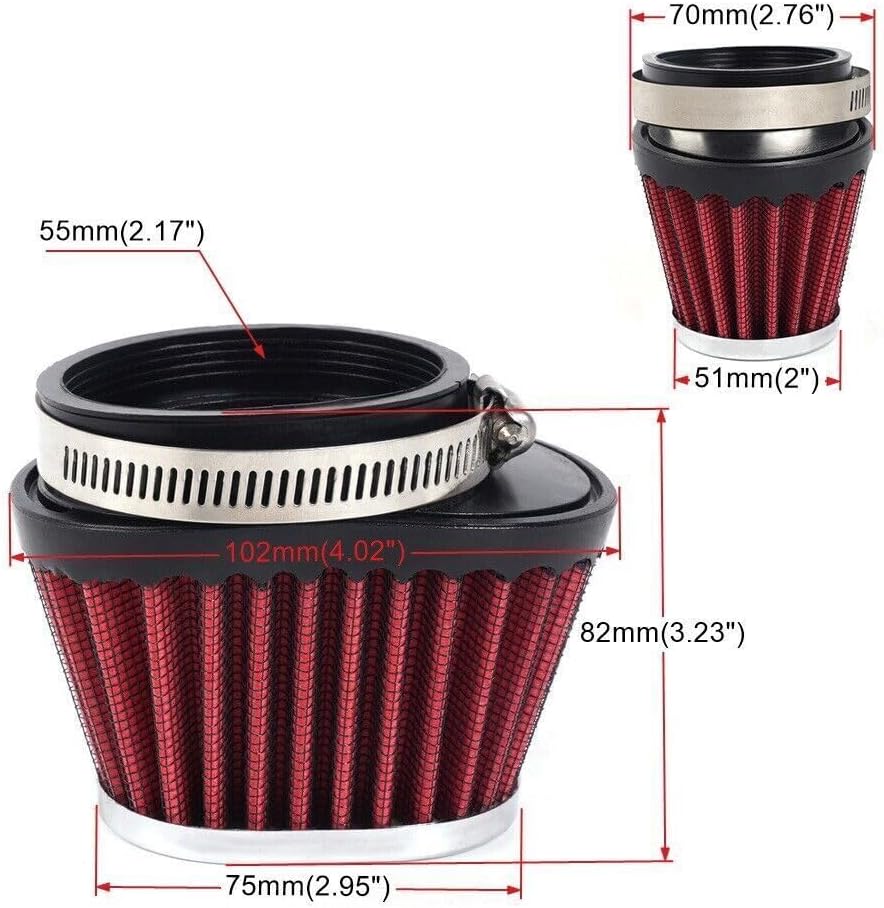 ya 5 8.10 Red 55mm/2.17 Air Filter Cleaner Round Tapered Replacement For Motorcycle