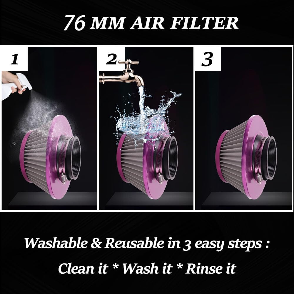 ya 13 9.15 baidi 3 inch 76mm Inlet Cold Air Intake Air Filter Mushroom Head Purple