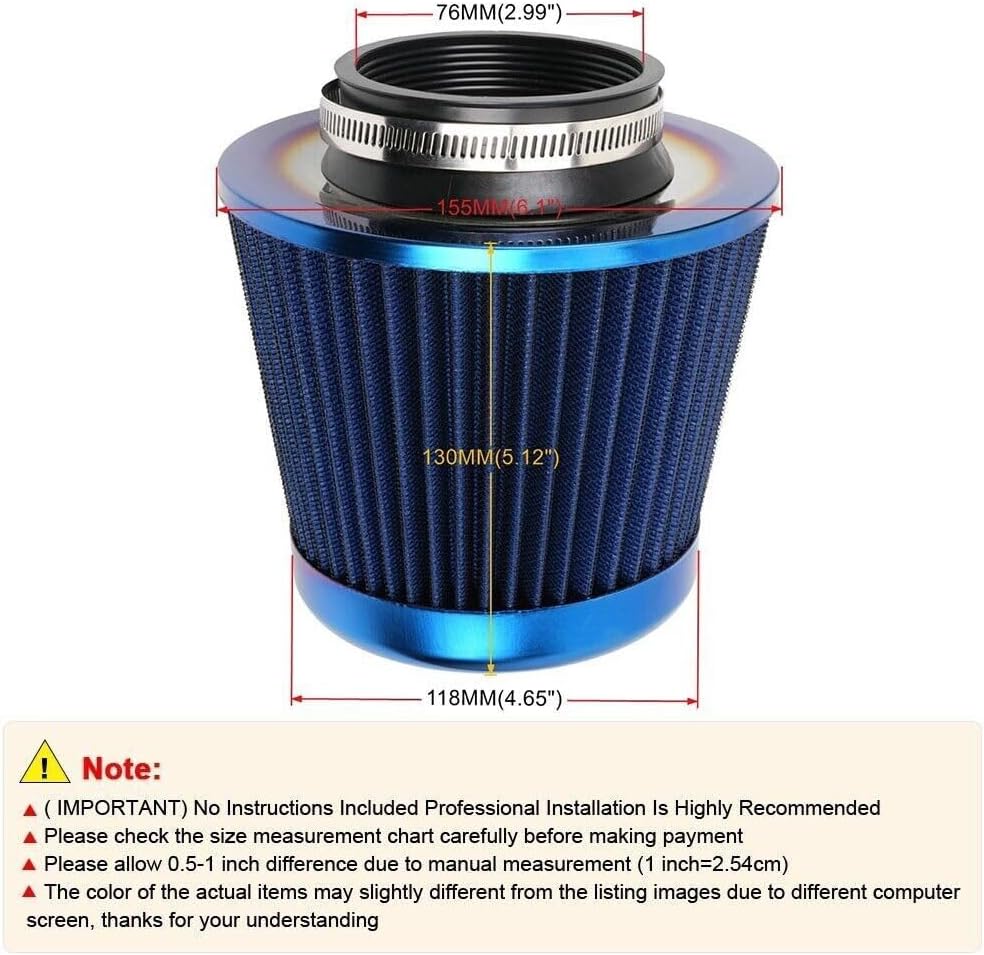 ya 13 9.15 baidi 376mm Inlet Cold Air Intake Cone Replacement Washable Clamp-On Dry Air Filter