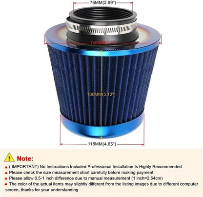 ya 13 9.15 baidi 376mm Inlet Cold Air Intake Cone Replacement Washable Clamp-On Dry Air Filter