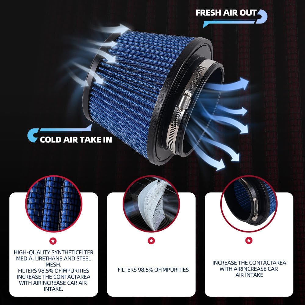 ya 13 9.15 baidi 4.5 113mm High Flow Inlet Cone Dry Air Filter Cold Air Intake Replacement Blue