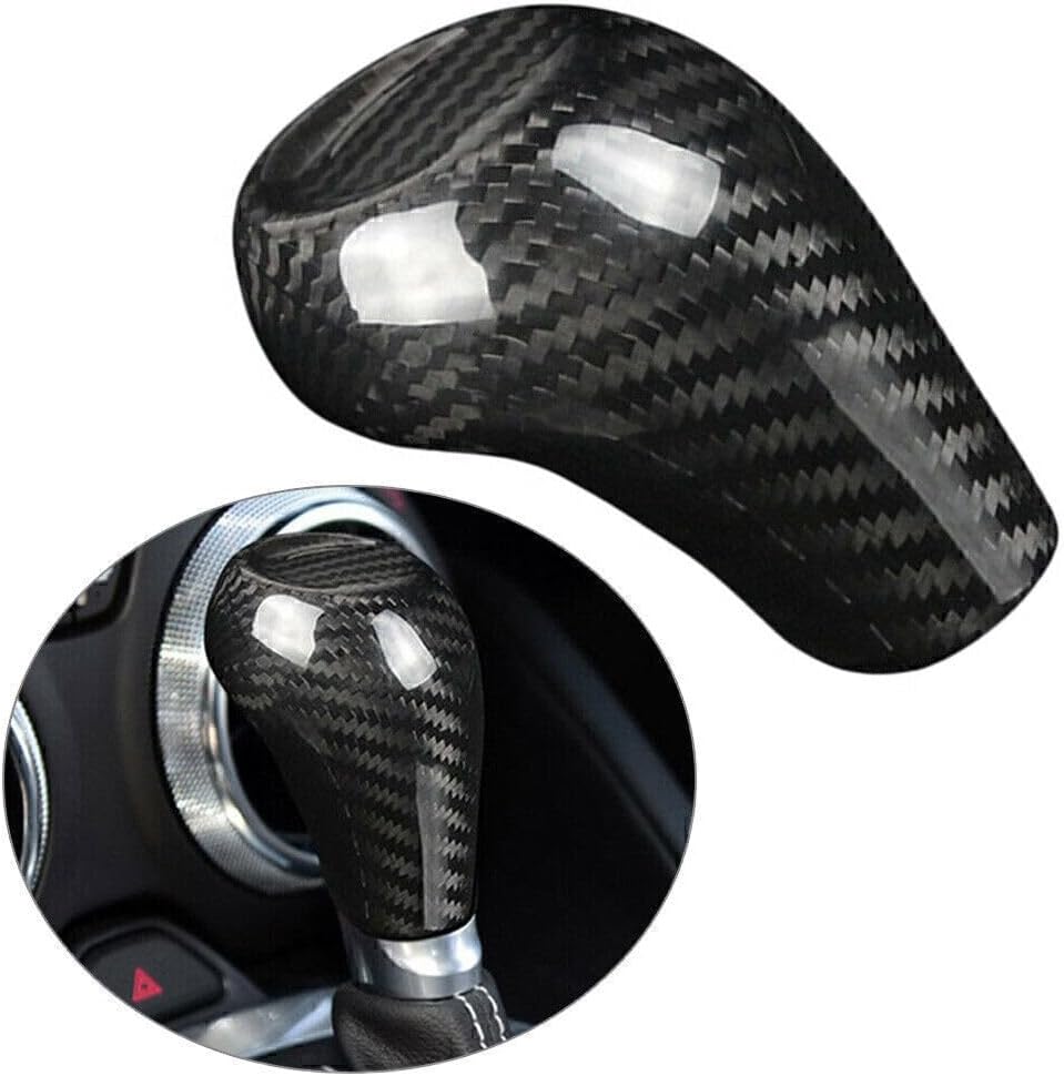 ya 4 8.14 Black Carbon Fiber Gear Shift Knob Cover Trim Fit for Chevrolet Camaro 2016-2020