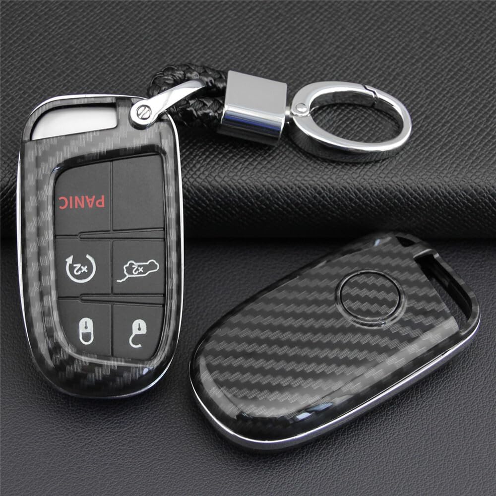 ya 4 8.14 Carbon Fiber Look Car Key Case Cover Holder for Jeep for Dodge for Chrysler Accessories