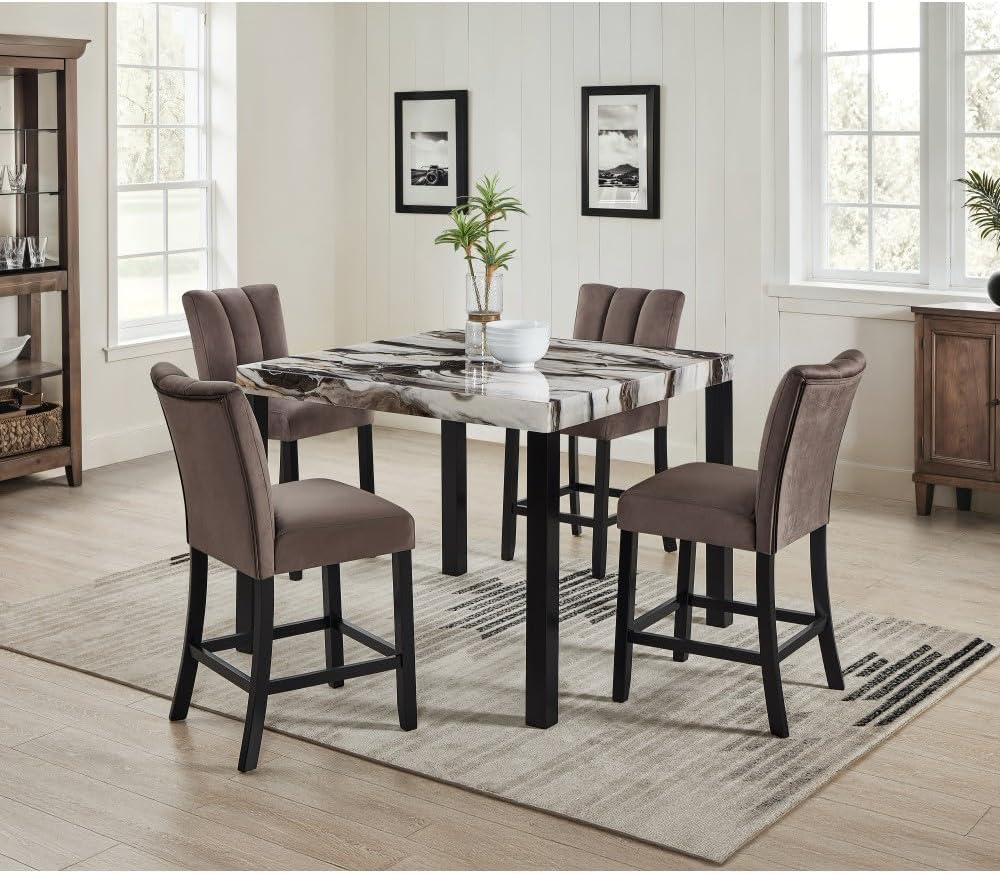 ya 28 10.13 baidi Dining Set 5pc - 1 Faux Marble Square Table,Upholstered For Dining Room