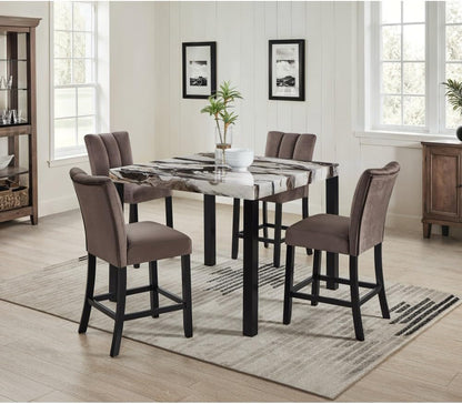 ya 28 10.13 baidi Dining Set 5pc - 1 Faux Marble Square Table,Upholstered For Dining Room