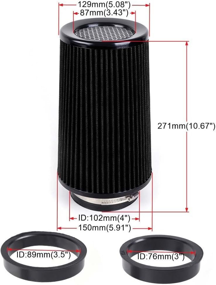 ya 13 9.15 baidi 3 3.5 4 Cold Air Intake Filter Inlet 3 Sizes in 1 10.5 Tall Universal Black