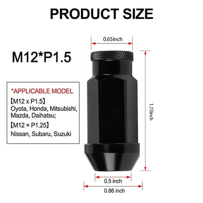 ya 10 9.16 baidi 20pcs Black Racing Extended Open End Tip Steel Wheel Lug Nuts M12x1.5+ Adapter